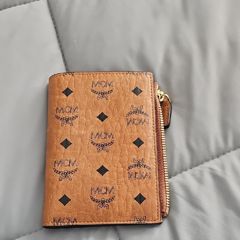 MCM Tan Monogram Zip Wallet